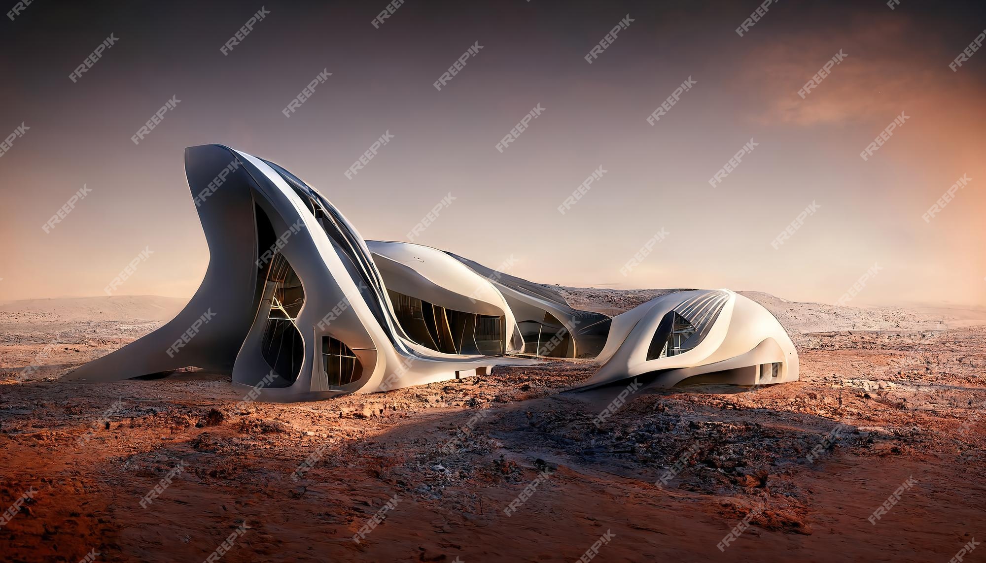 raya Confuso desesperación Edificio futurista en marte estilo zaha hadid grandes casas de estilo  escandinavo con un techo redondeado diseño de casa moderna ilustración 3d |  Foto Premium