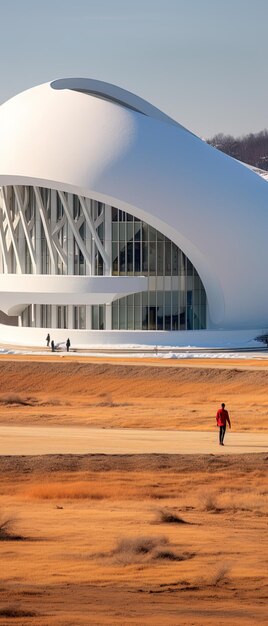 Foto un edificio con una gran estructura blanca que dice la palabra en él