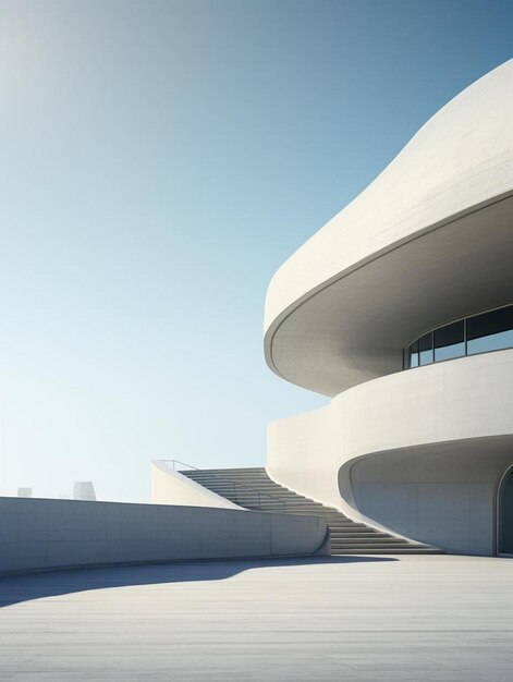 un edificio con un gran exterior blanco y una escalera que está pintada de blanco.