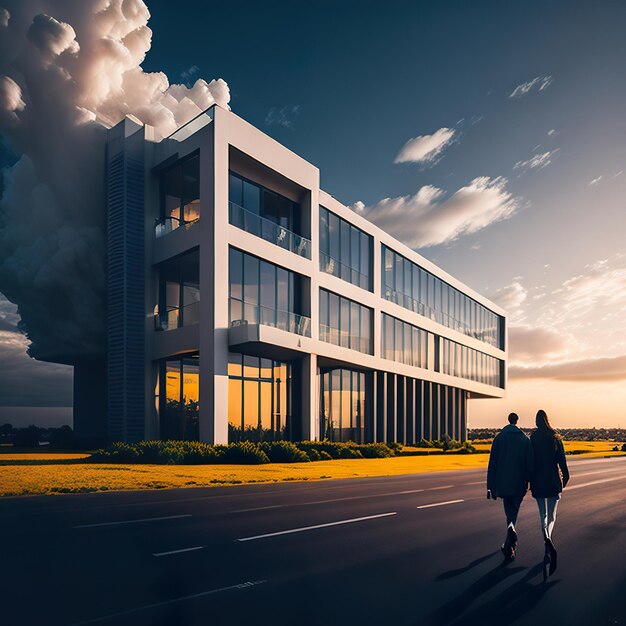 Foto un edificio con una gran nube en el cielo