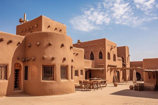 Foto un edificio con un gran número de ventanas y un letrero que dice el nombre del desierto