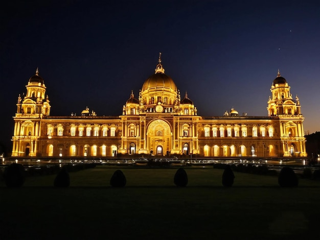 Un edificio grande con un edificio grande con una señal que dice el nombre del palacio