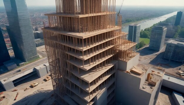 Foto un edificio con una grúa en el lado de él