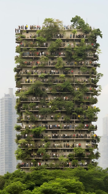 Un edificio en Hong Kong tiene un árbol creciendo en él.