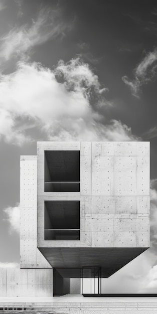 Foto un edificio de hormigón con una gran ventana y un balcón