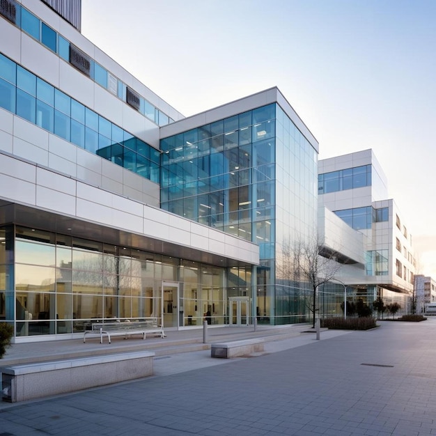 edifício hospitalário moderno com janelas de vidro