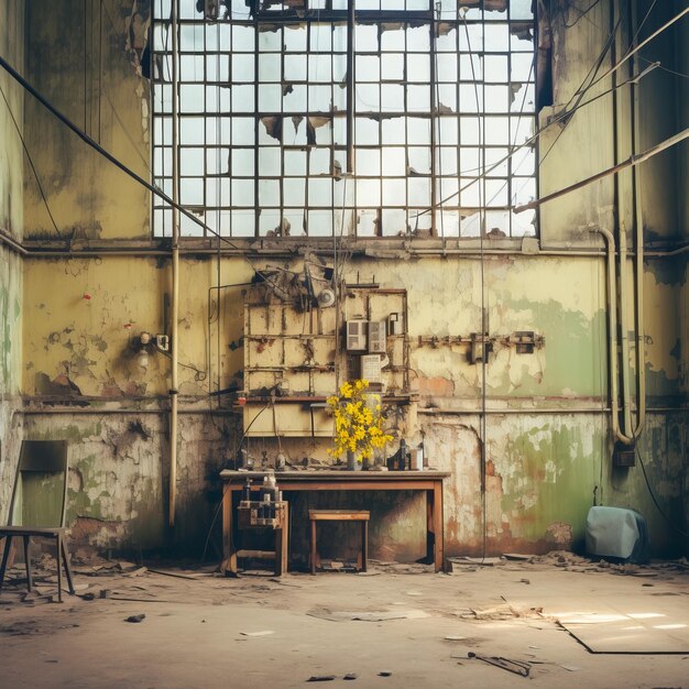 Foto edifício industrial em ruínas com janelas quebradas