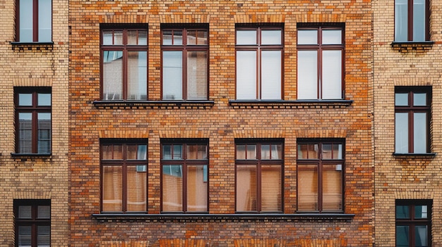 Edificio de ladrillo marrón con ventanas