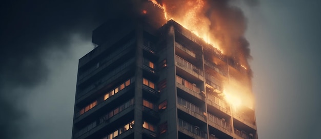 Foto edificio en llamas en la ciudad ai generativo