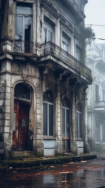 El edificio en medio de la calle.