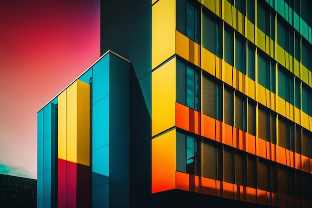 Edificio moderno con colores brillantes composición de colores llamativa equilibrio armonioso en la mañana