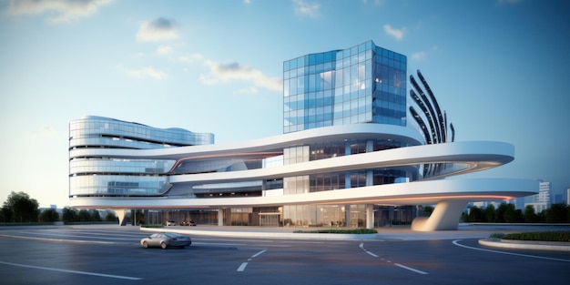 Edifício Moderno do Hospital ao Anoitecer