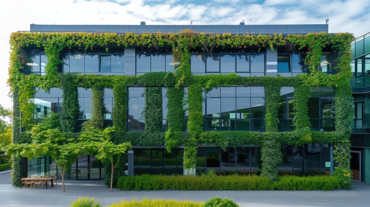 Foto edifício moderno e ecológico com jardim vertical aig41