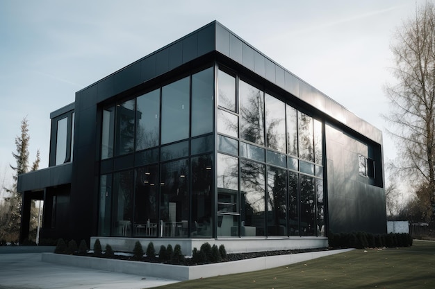 Edificio moderno con un elegante exterior minimalista caracterizado por líneas limpias y texturas audaces