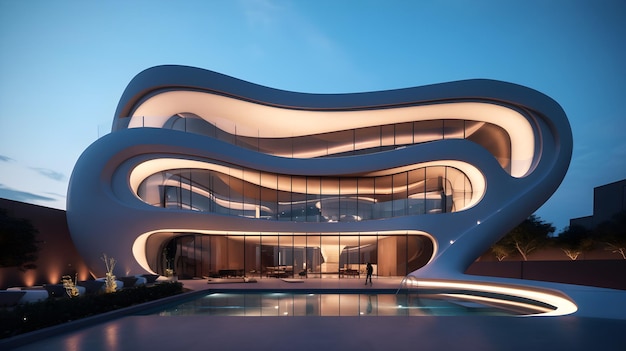 edificio moderno con estructura curva con luz