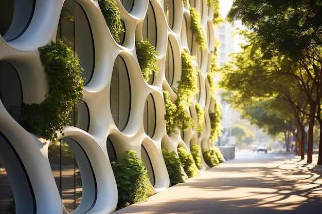 Edificio moderno exterior plantas verdes en pared futurista bosque vertical generativo AI Casa contemporánea con vegetación diseño ecológico Concepto de naturaleza jardín ecología y futuro