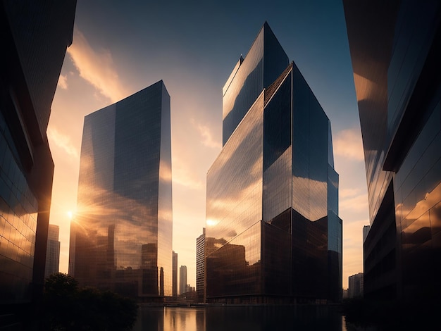 edificio moderno reflejo en el centro de negocios de vidrios de ventana