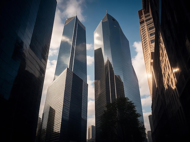 edificio moderno reflejo en el centro de negocios de vidrios de ventana