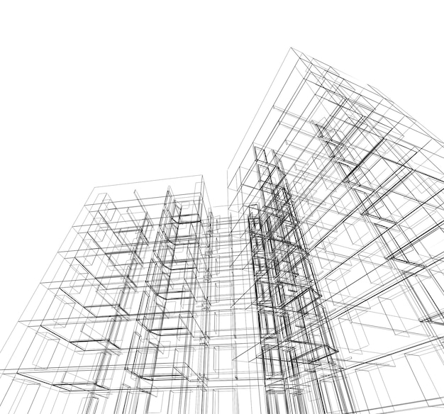 Edifício moderno, renderização em 3D, projeto de arquitetura e modelo próprio