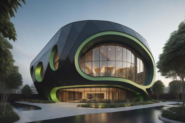 un edificio moderno con un techo verde diseño generativo ai