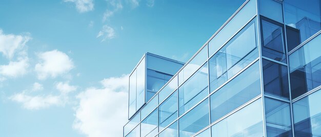 Edificio moderno de vidrio contra el cielo azul claro