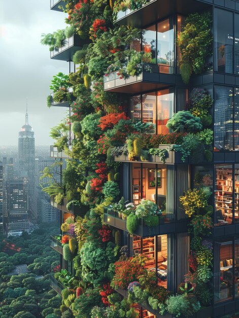 Foto un edificio con muchas plantas creciendo en él