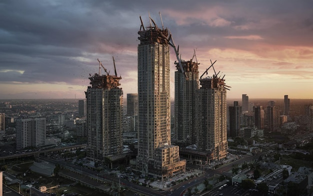 un edificio con muchas ventanas y un fondo de cielo