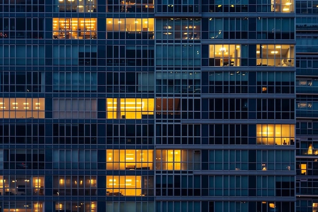 un edificio con muchas ventanas iluminadas por la noche