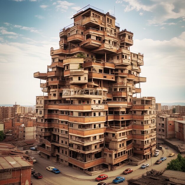 un edificio con muchas ventanas que dicen una en la parte superior