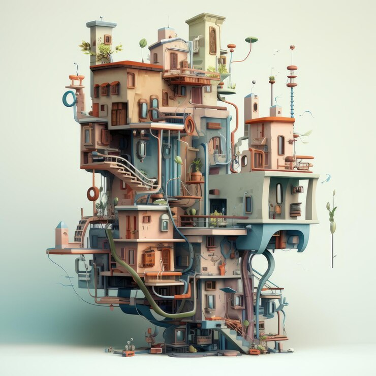 un edificio con muchos edificios de diferentes colores
