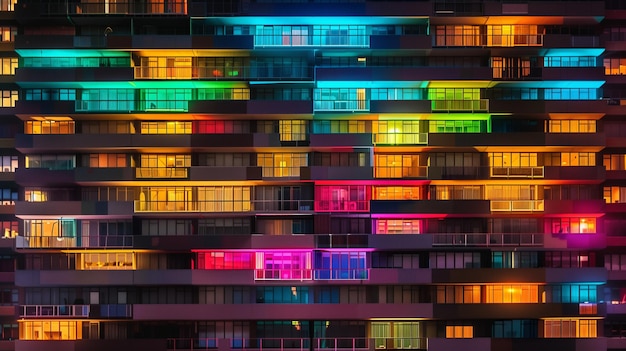 Edificio multicolor iluminado por la noche