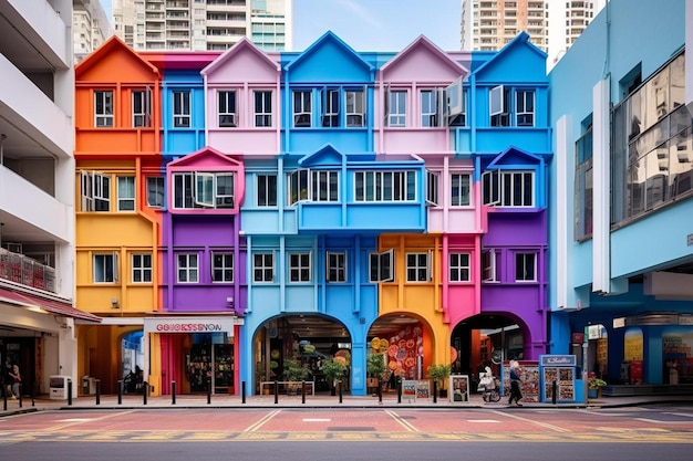 Foto un edificio multicolor con muchas ventanas