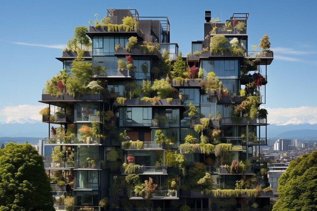 Foto un edificio muy alto con muchas plantas en él