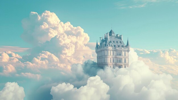 Foto un edificio en las nubes del cielo