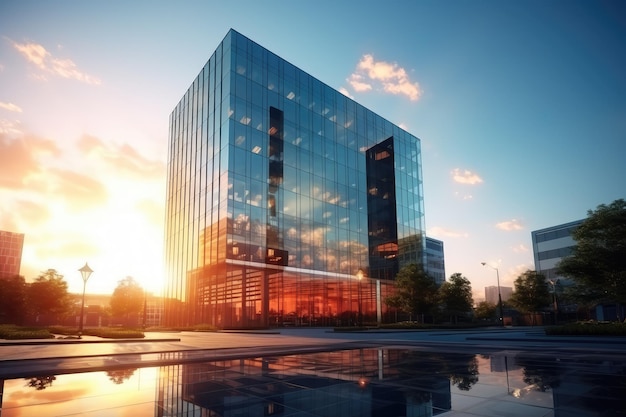 Edificio de oficinas contemporáneo de gran altura con un vidrio