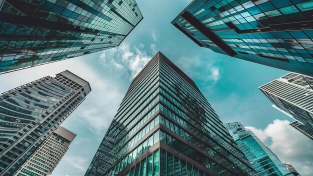 Edificio de oficinas corporativas modernas vista de ángulo bajo de rascacielos en la ciudad de Singapur