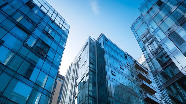 Edificio de oficinas de cristal moderno con cielo azul