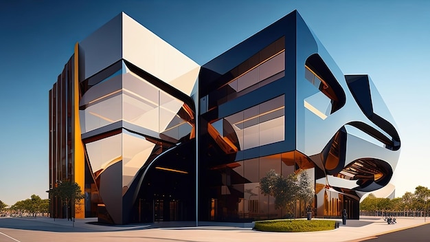 Edificio de oficinas moderno exterior renderizado en 3D Concepto de arquitectura empresarial