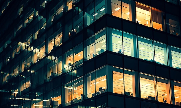 Edificio de oficinas vibrante por la noche