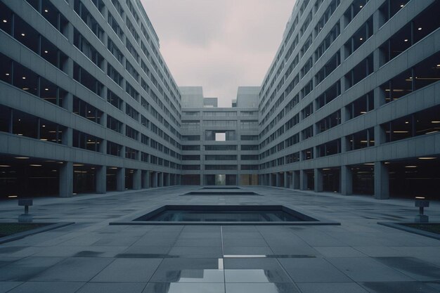 Un edificio con una piscina en el medio.