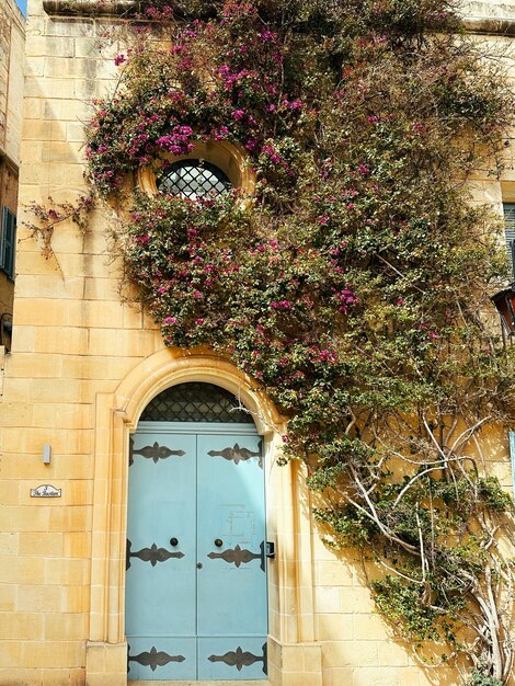 Foto un edificio con una puerta que dice st en él