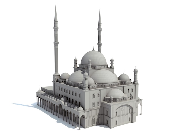 Edificio religioso de la mezquita d representación en fondo blanco