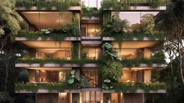 Un edificio residencial diseñado para llevar la naturaleza al interior generado por IA