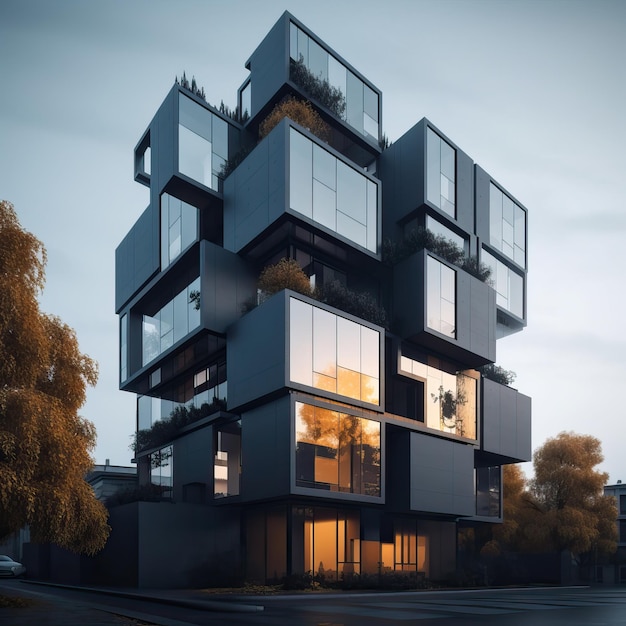 Edifício residencial moderno com terraços de jardim generative ai