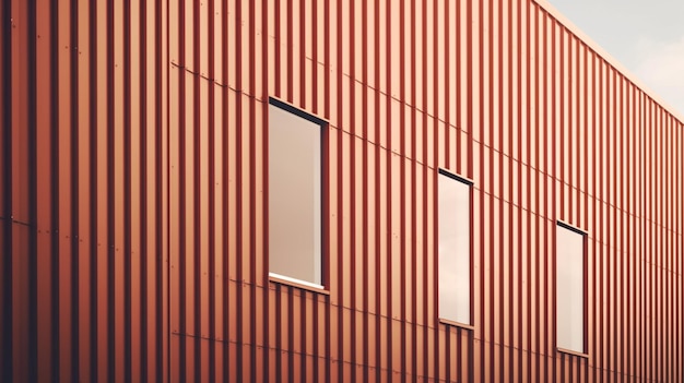 Un edificio rojo con una fila de ventanas que dice "en él".