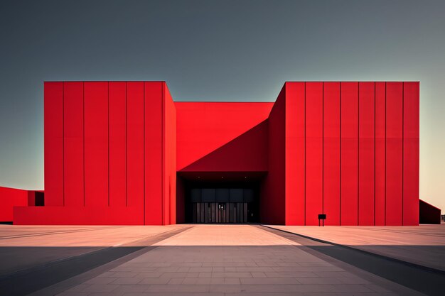 Un edificio rojo con un gran edificio rojo en el medio.