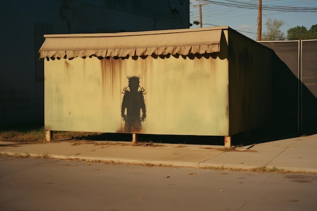 un edificio con una sombra de una persona en él