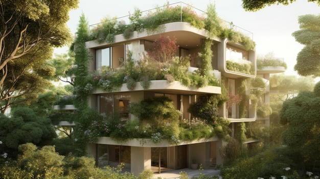 Un edificio sostenible que apuesta por el diseño ecofriendly IA generada