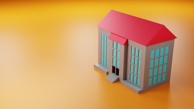 Edificio con techo rojo renderizado 3d