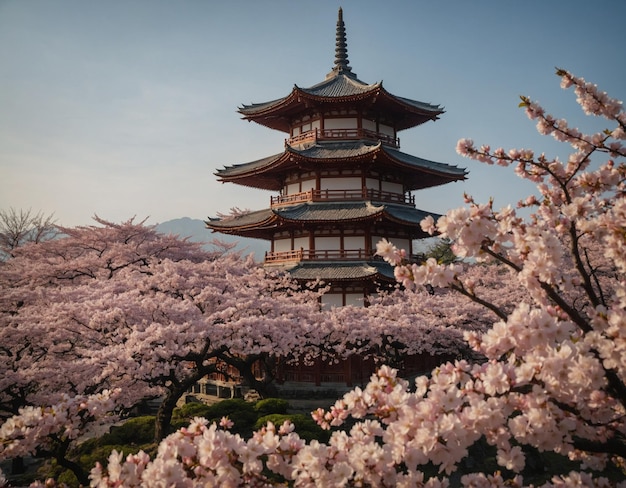 Foto un edificio con una torre que dice flores de cerezo